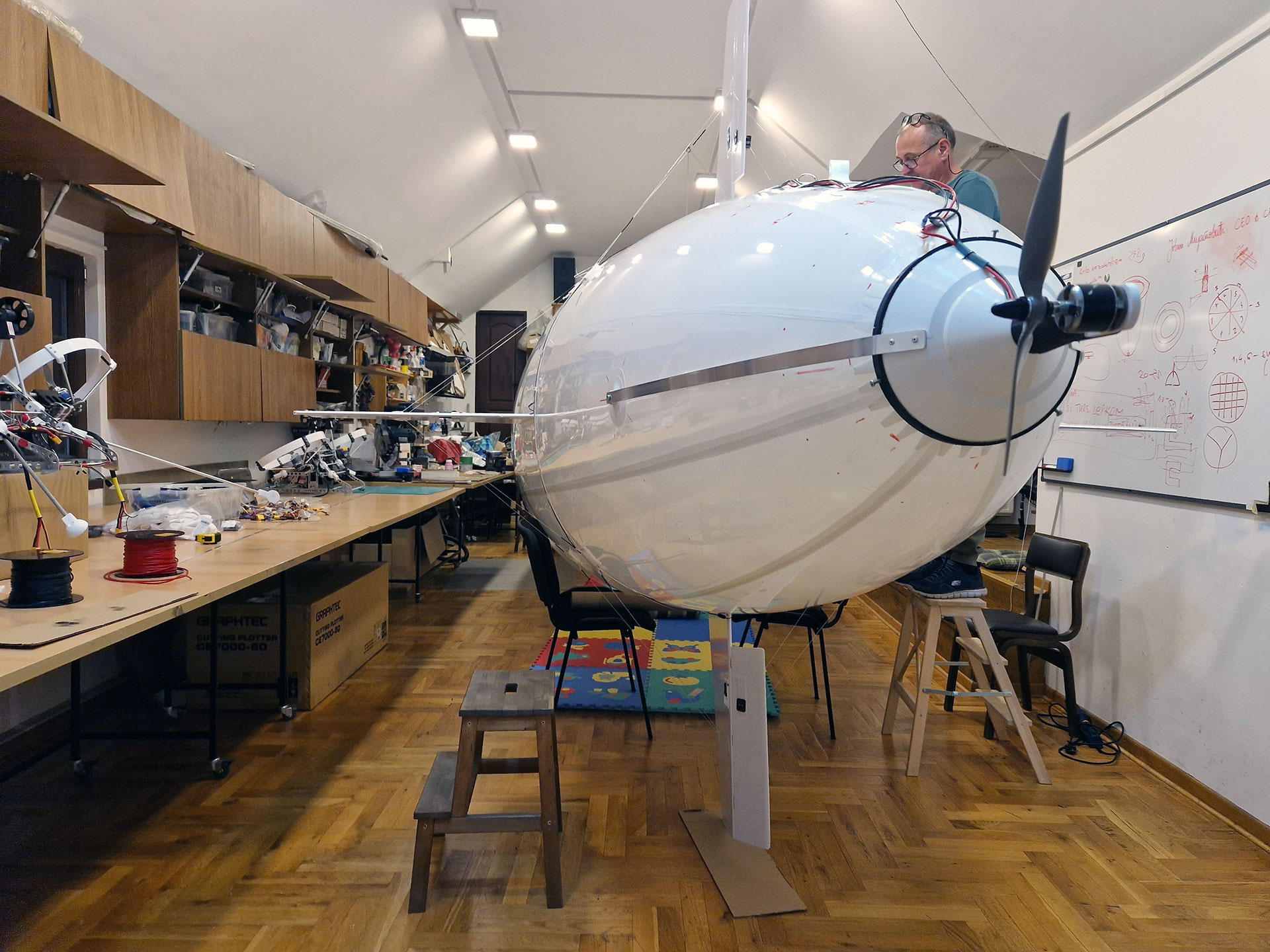 Finishing-work-on-the-10-m-RC-Blimp